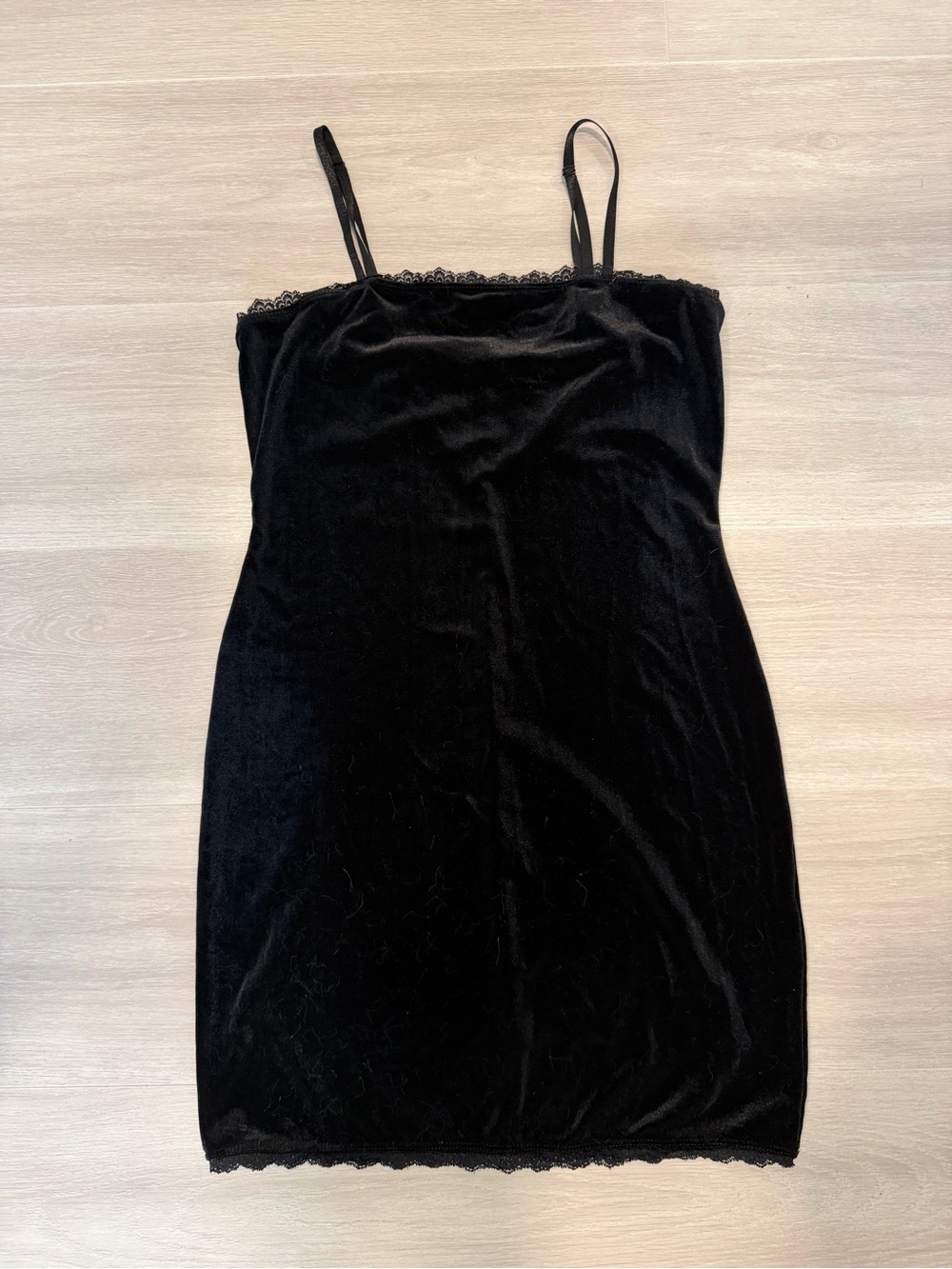 Black Velvet Lace Trim Slip Dress